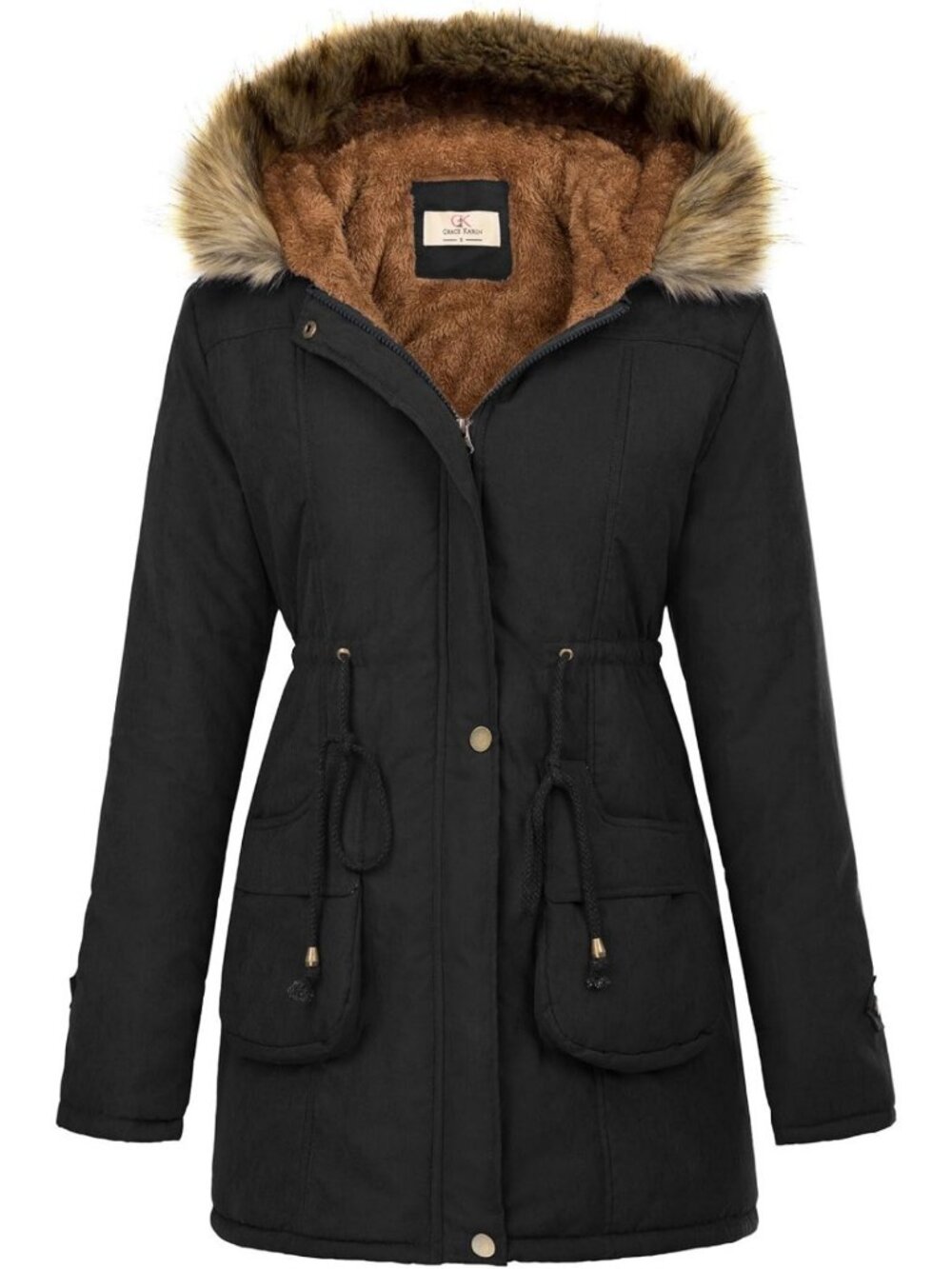 Cozy Women's Winter Fleece Parka Jacket - Hooded Military Style Anorak Coat